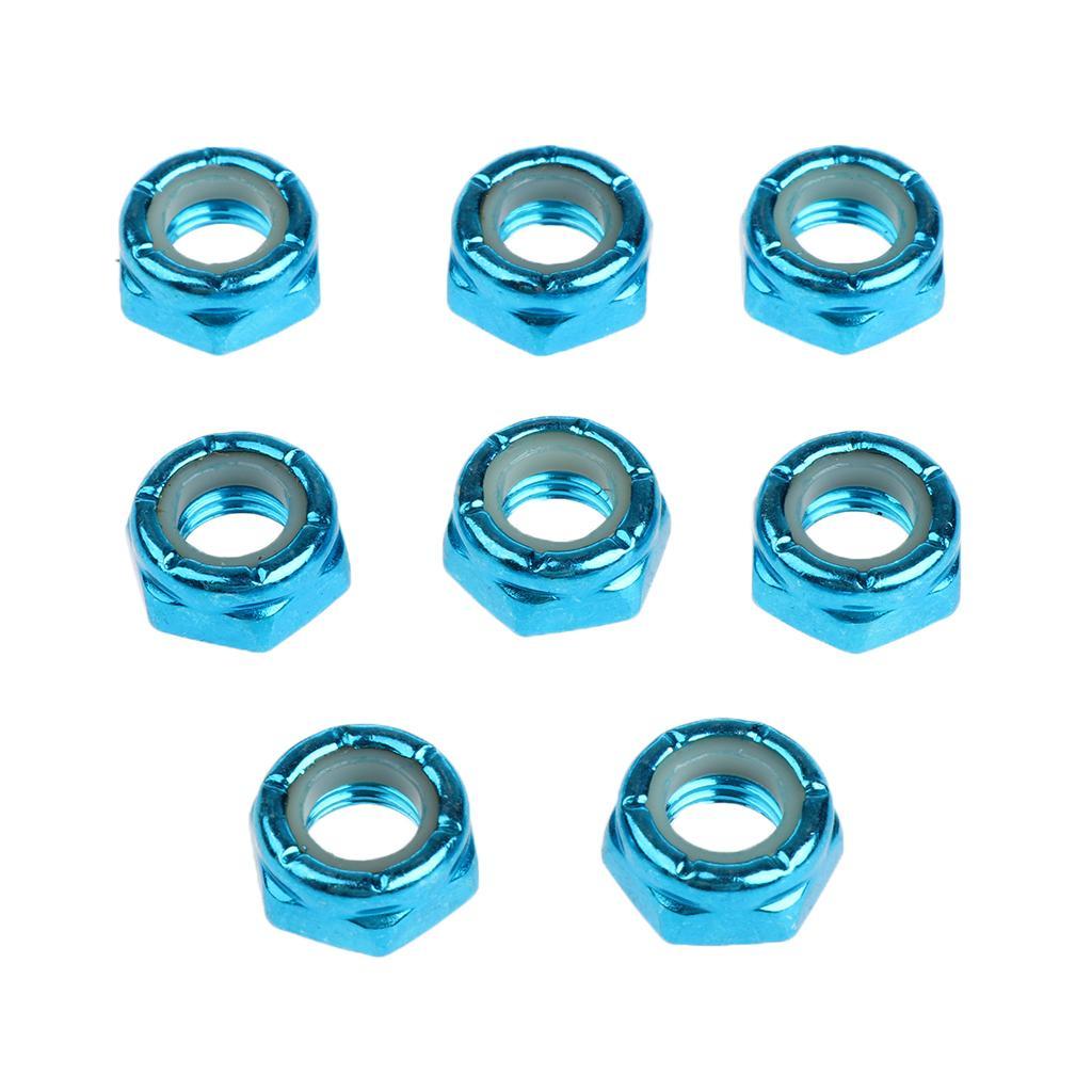 16pcs Skateboard Wheel Axle Nuts for Longboard Trucks, Carbon Steel, Green&Blue Color