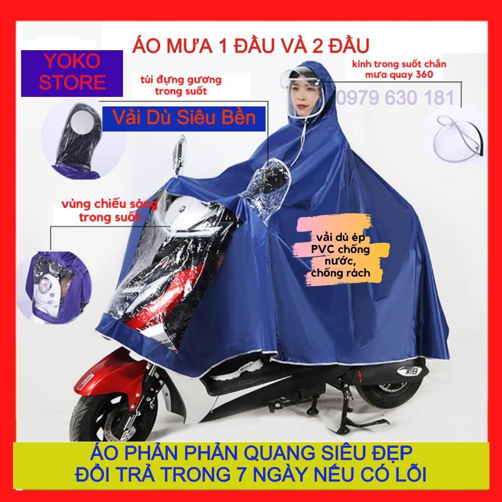 Áo Mưa Phản Quang//// Áo mưa đôi, áo mưa 2 đầu vải dù ép PVC chống nước chống rách có kính che mặt cao cấp