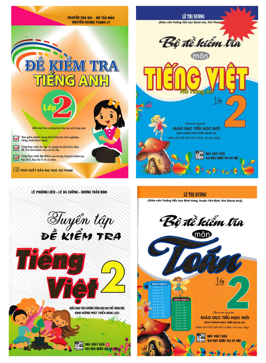 COMBO ĐỀ KIỂM TRA TOÁN - TIẾNG VIỆT - TIẾNG ANH LỚP 2 (BỘ 4 CUỐN)