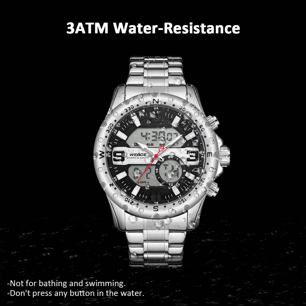 Đồng hồ nam WEIDE WH8502 thạch anh kỹ thuật số chống nước 3ATM phát sáng chống thấm nước - Màu trắng