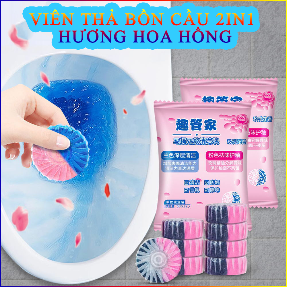 Viên Thả Bồn Cầu Nhật Bản 2 Trong 1 Làm Sạch Sâu, Khử Mùi, Hương Thơm Hoa Hồng