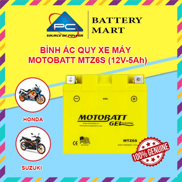 Ắc quy xe máy MOTOBATT MTZ6S 12V - 5AH, dùng cho SH Mode, Vision, AirBlade 2013