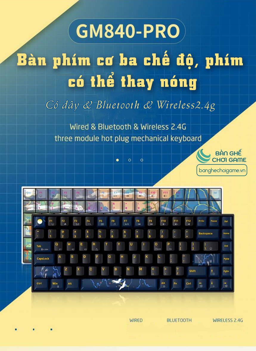 Bàn phím cơ không dây Newmen GM840 Pro Hạc Trăng Mây (Hạc Vũ Ánh Trăng)/ Gateron G-Pro/ Hot Swap - Hàng chính hãng