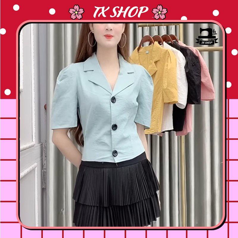 Áo Kiểu Cổ Vest Croptop Hàn Quốc Tay Phồng Công Sở Thời Trang Đẹp ÁO KIỂU CÔNG SỞ