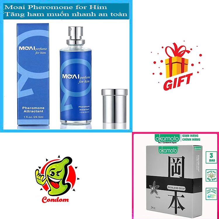 Moai Pheromone for Him  + Bao Cao Su Okamoto 3 Cái - Hàng Chính Hãng 100% - Che Tên Sản Phẩm