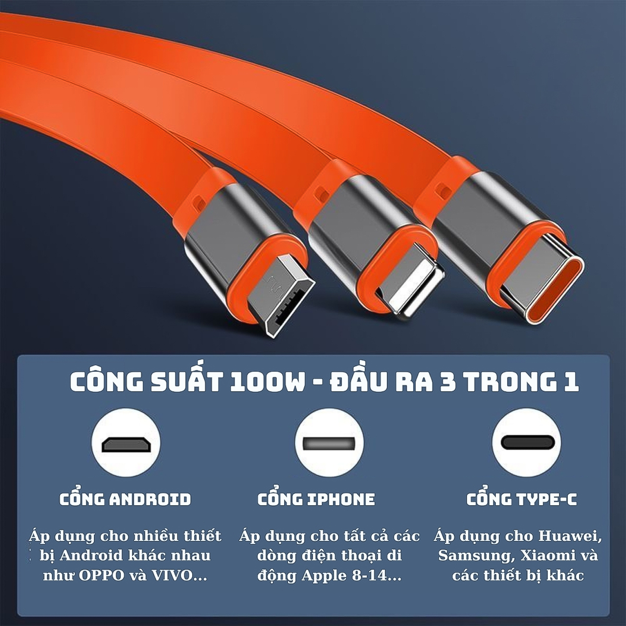 Cáp Sạc Nhanh 6A 3-Trong-1 Vinetteam Có Cuộn Dây Chống Rối, Tính Năng Kéo Rút Linh Hoạt, Hỗ Trợ Sạc Nhanh 100W trong Hộp Kim Loại Cao Cấp - hàng chính hãng