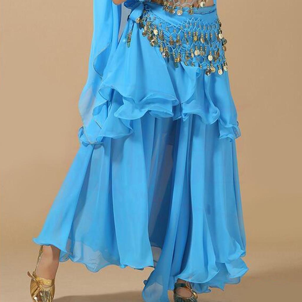 Women's Belly Dance Dresses Oriental Costumes Performance Dress Double Slits Belly Dance Skirts Dance Skirt With Coins Hip Scarf