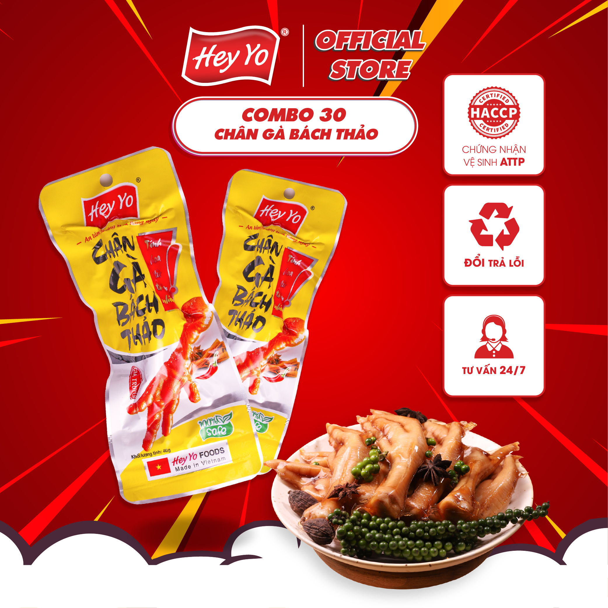 Combo 30 Chân Gà cay Bách Thảo 40g, chân gà ủ vị hàng Việt Nam thơm ngon chất lượng