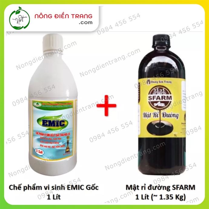Combo Chế Phẩm Ủ Phân: Men Vi Sinh EMIC + Mật Rỉ Đường SFARM - Xử Lí Chất Thải Hữu Cơ, Ủ Phân Bón, Phân Chuồng, Phân Cá VTNN Nông Điền Trang