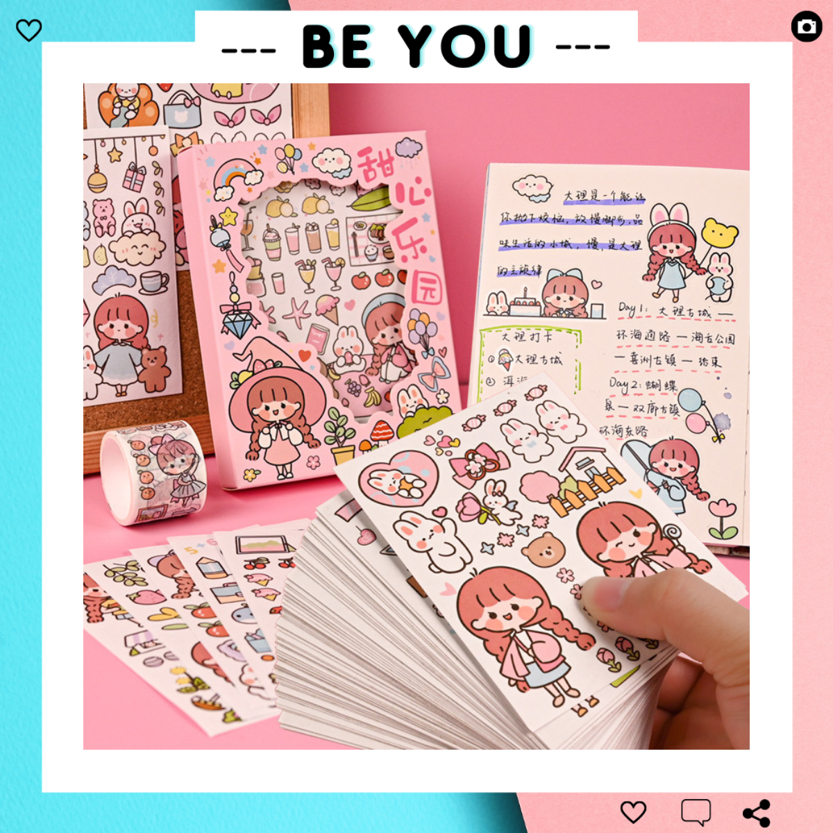 Set 50 Hình Dán Sticker Cute, Hộp Sticker Trang Trí Dễ Thương