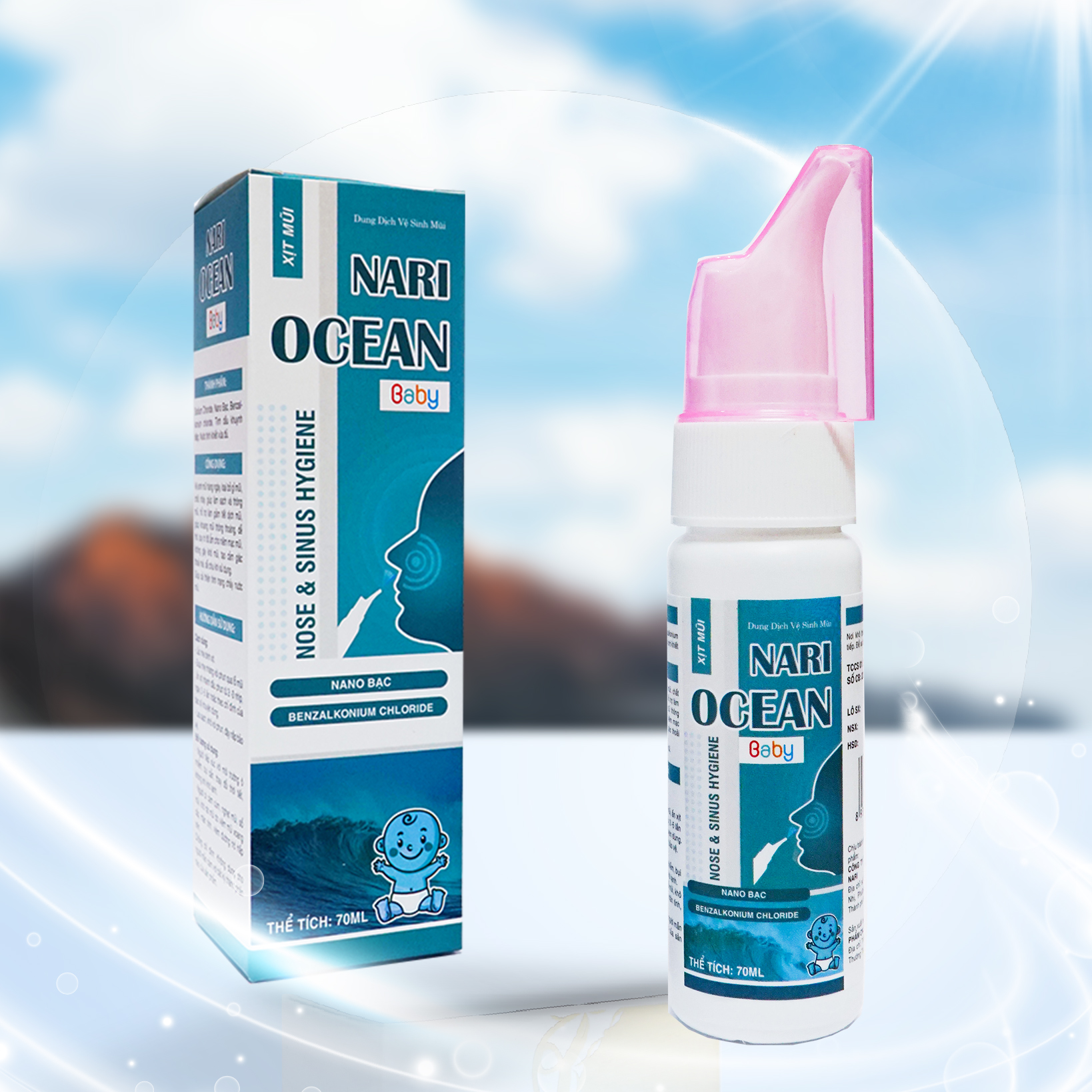 Xịt mũi Ocean Nari cho trẻ em với Nano Bạc và tinh dầu khuynh diệp giúp sạch vi khuẩn vi nấm đường hô hấp tạo thông thoáng giảm tiết dịch giảm khô rát lọ 70 ml