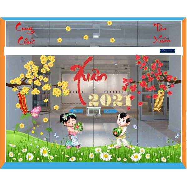 Decal trang trí tết xuân tân sửu - có sẵn keo PK621
