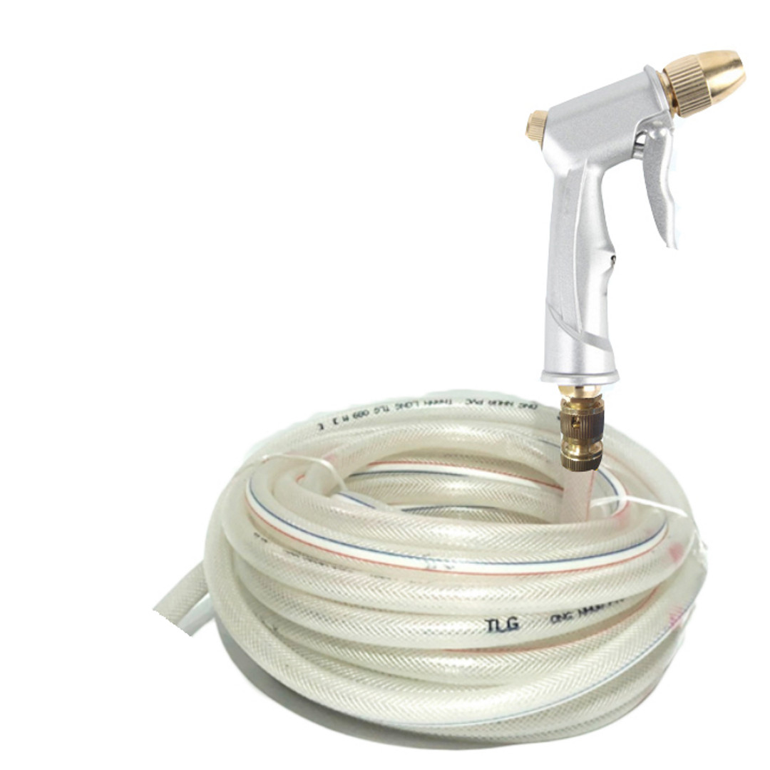 Bộ Vòi Bơm Đầu Đồng Tăng Áp Dùng Rửa Xe, Tưới Cây 15m vòi bạc-dây trắng 701710713-14981 vòi xịt rửa ,cọ xe, tăng áp,máy bơm nước,vòi bơm nước,bộ dây bơm