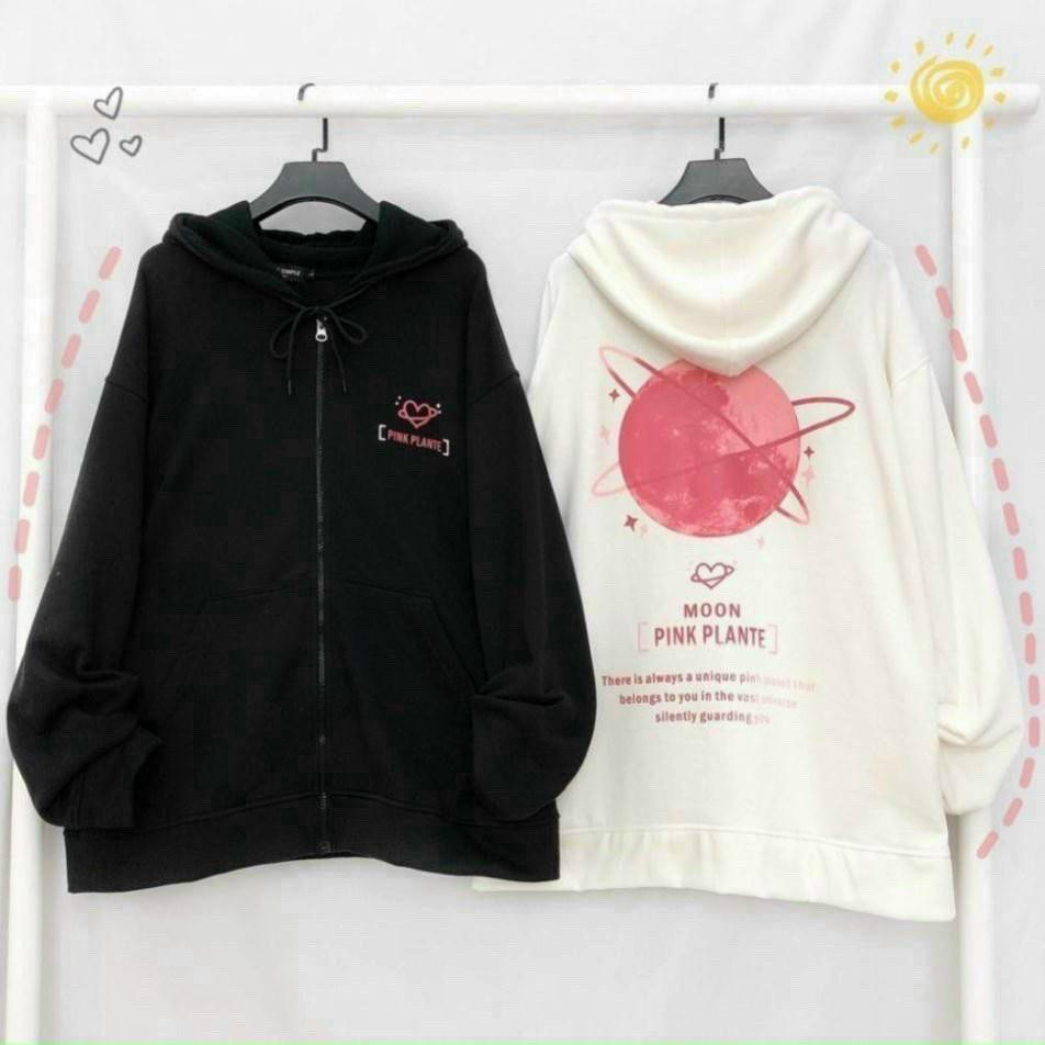 Hình ảnh Áo Khoác Nỉ Hoodie FE PINK PLANTE MOON Nam Nữ Ulzzang Unisex Dây Kéo Form Rộng 2 MÀU TRẮNG ĐEN SIÊU ĐẸP