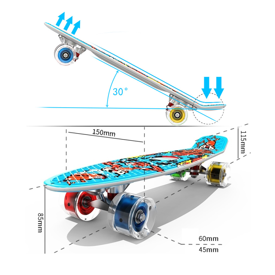 Ván Trượt Skateboard Penny Có Đèn Led -  4 Tùy Chọn Màu