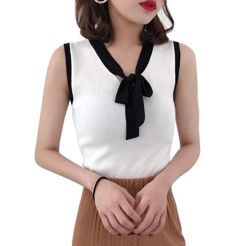 Áo Tank Top dệt kim cổ chữ V phong cách Hàn Quốc