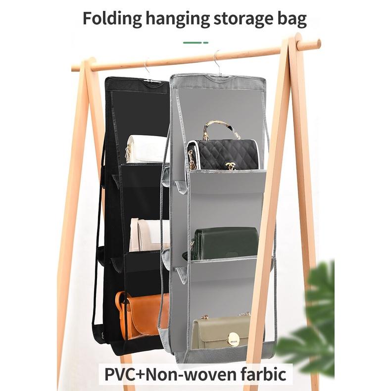 6 Pocket Hanging Handbag Organizer for Wardrobe Closet Transparent Storage Bag Door Wall Clear Sundry Shoe Bag with Hanger