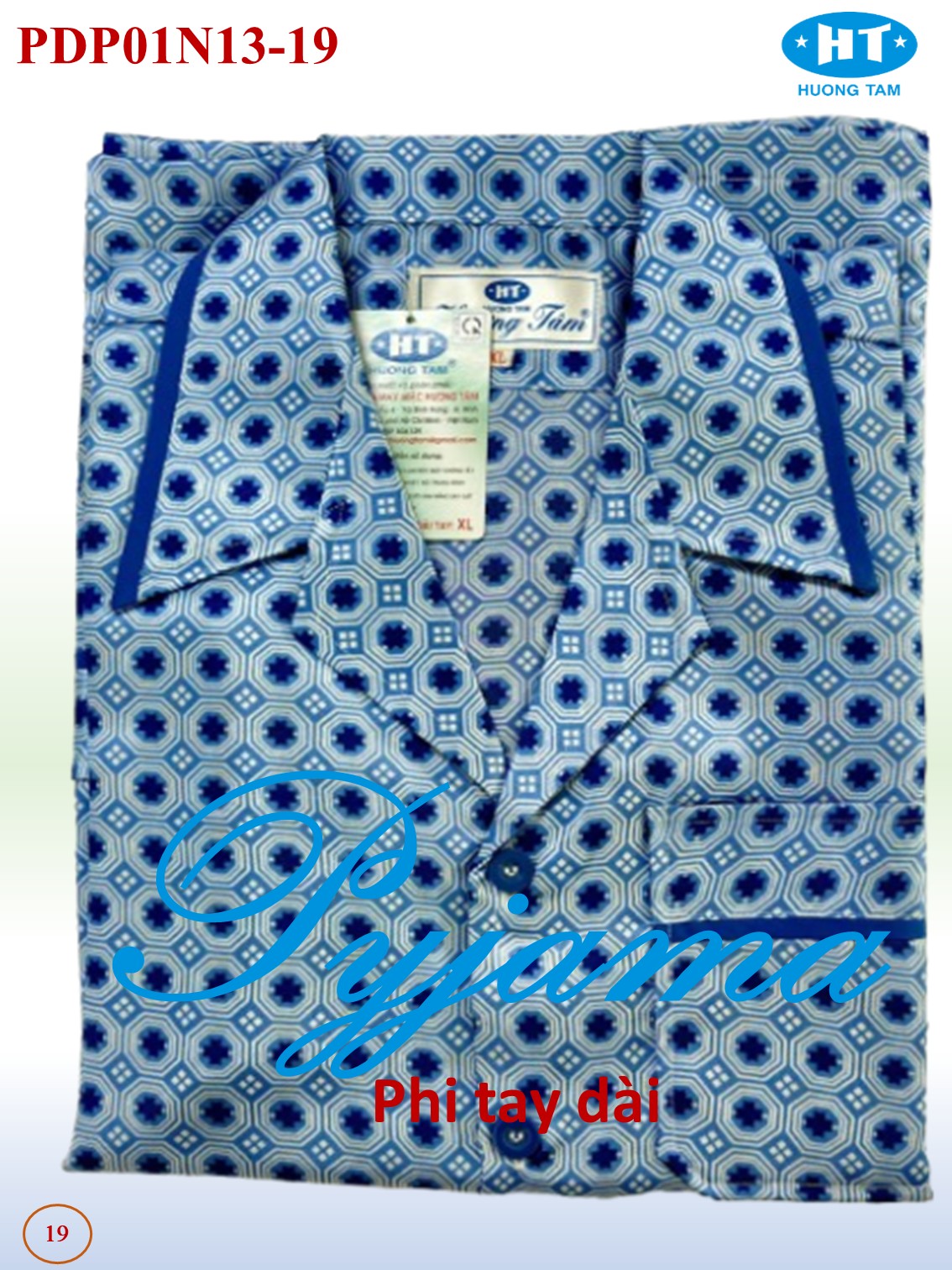 Bộ Pyjama HUONGTAM Phi tay dài nam cao cấp(PDP01N13). Chất liệu vải polyester mềm mại, thoáng mát, không phai màu