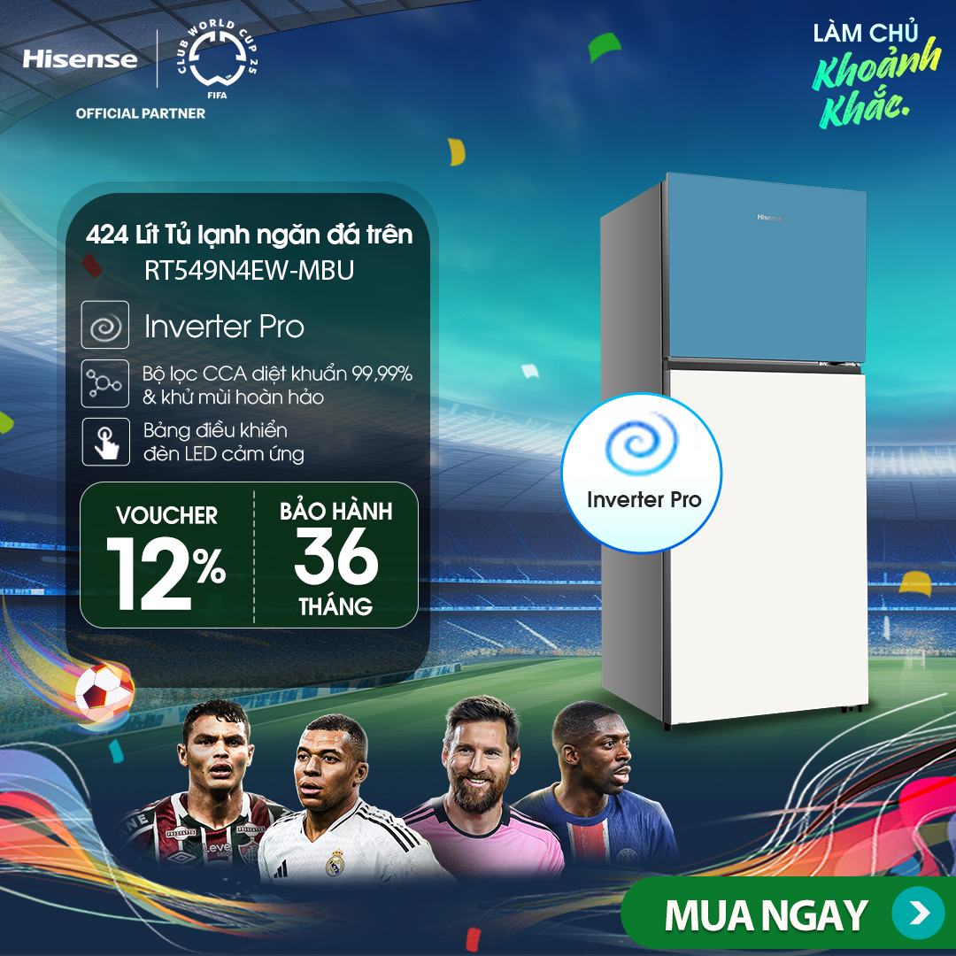 Tủ lạnh Hisense Inverter Pro 424L RT549N4EW-MBU tiết kiệm điện năng, bảo hành 3 năm - HÀNG CHÍNH HÃNG