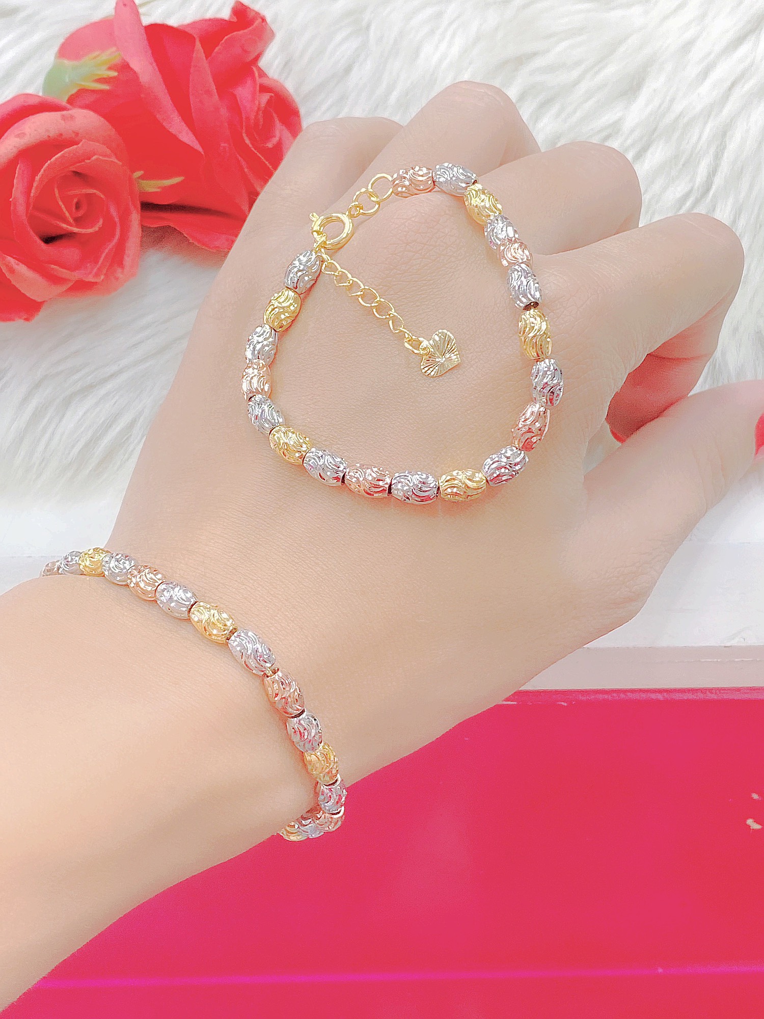 Lắc tay bi nữ 3 màu mạ màu 18 cao cấp H1167