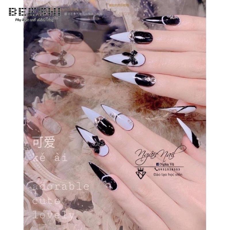 Charm nơ trang trí móng đen trắng phong cách hàn quốc-beeshi shop nail