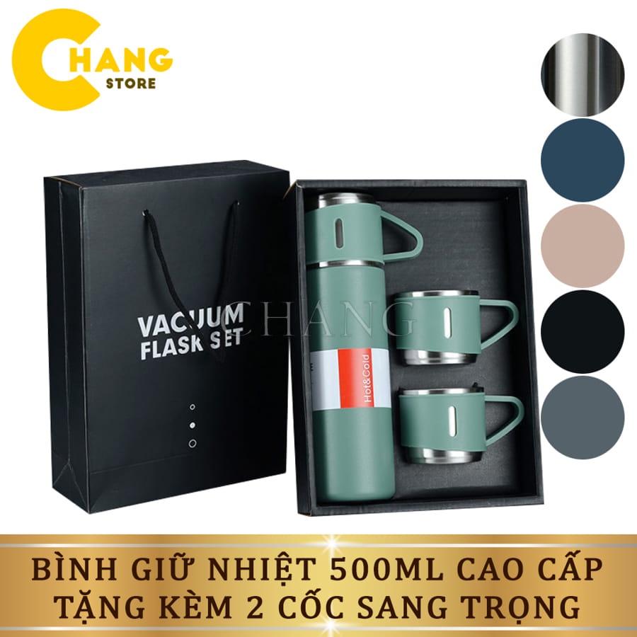Bình Giữ Nhiệt Cao Cấp 500ML Lõi Inox Cao Cấp Tặng Kèm 2 Cốc, Fullbox Làm Quà Tặng Sang Trọng