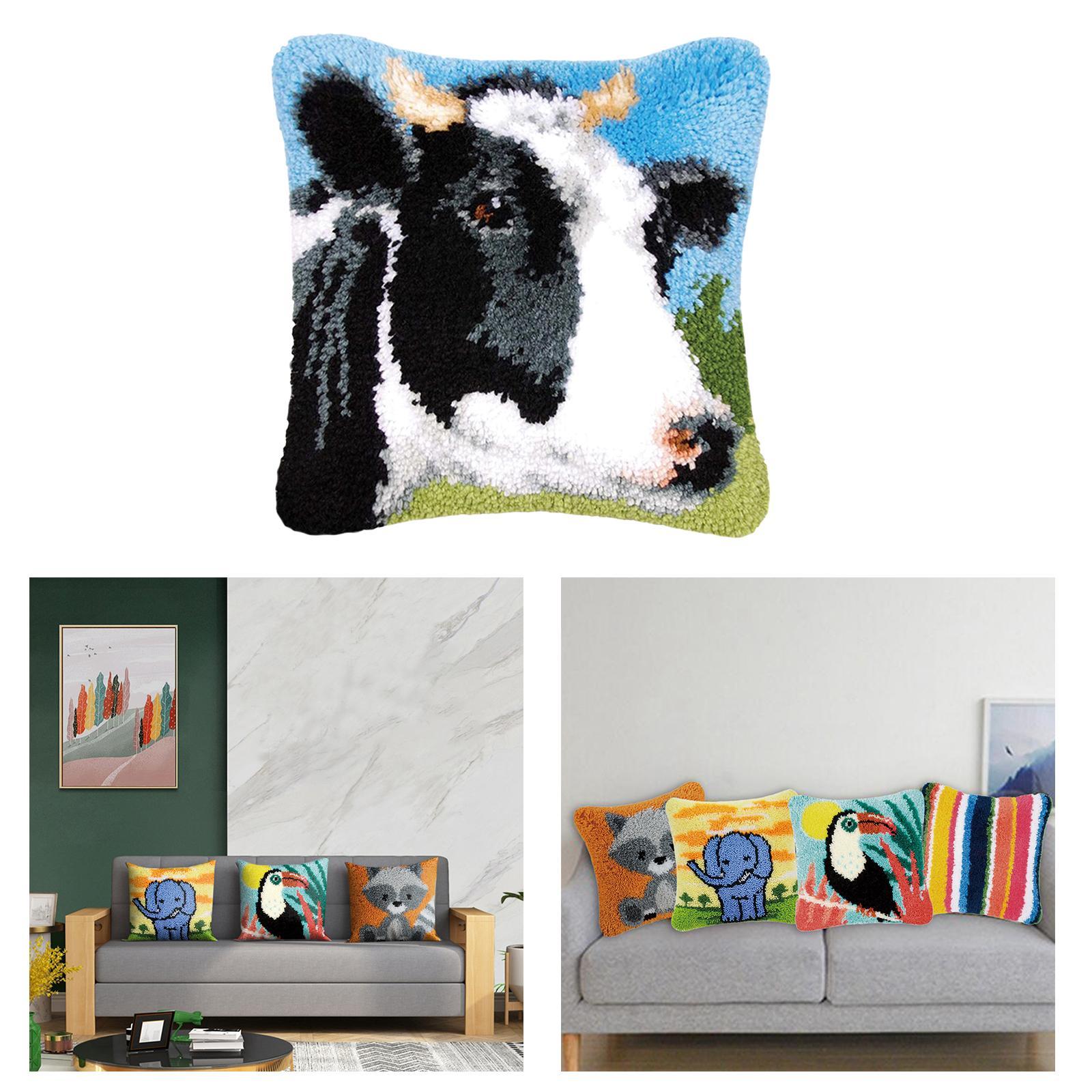 2-3pack DIY Latch Hook Kit Throw Pillow Cover Craft for Embroidery Carpet Cow
