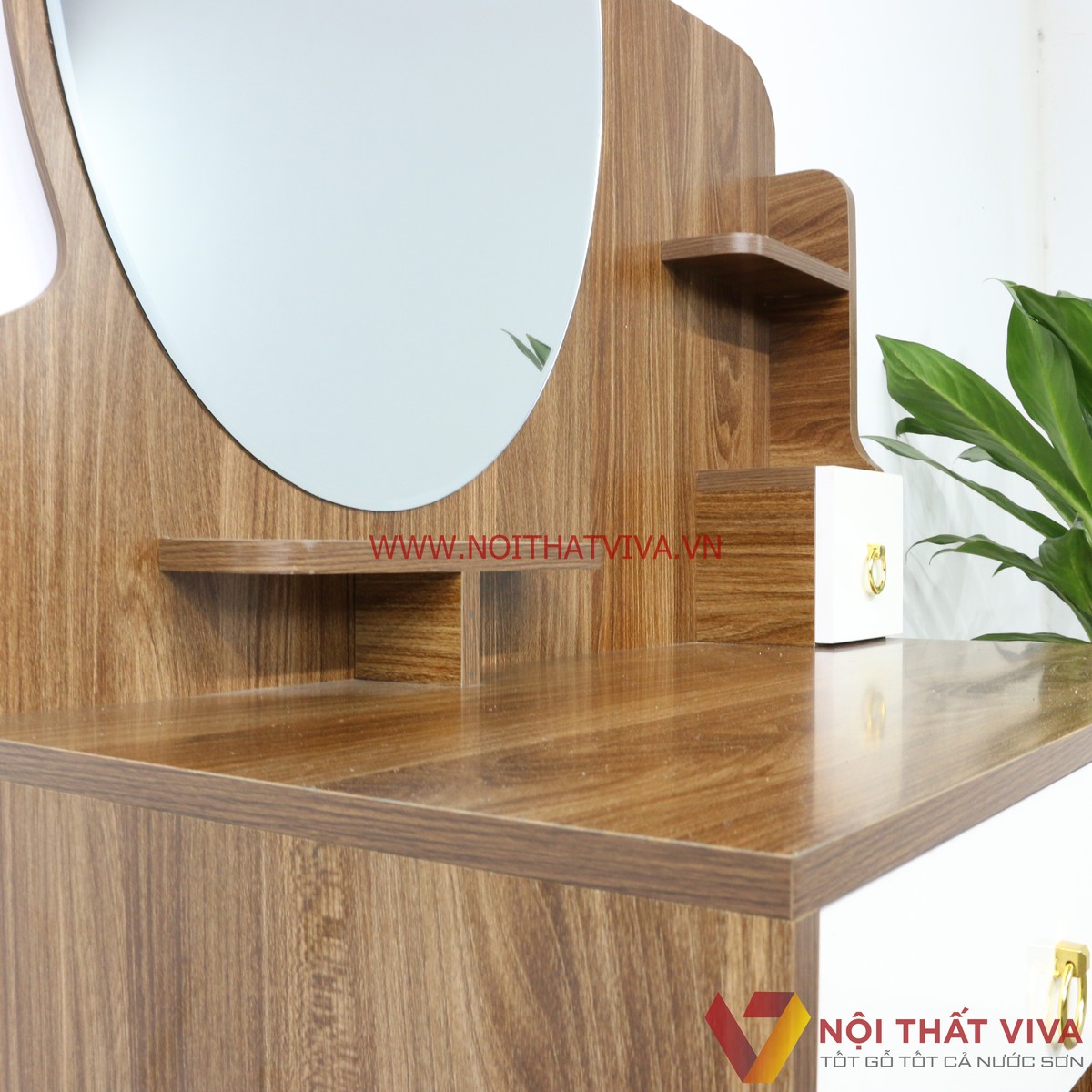 Bàn Trang Điểm Gỗ MDF Melamine Màu Óc Chó Phối Trắng Đẹp Hiện Đại