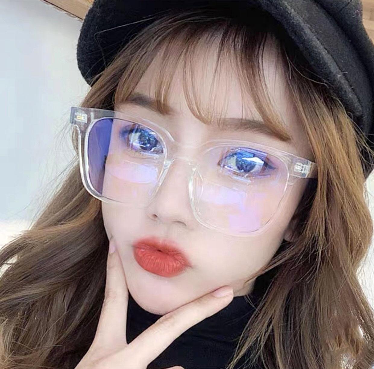 Mắt kính không độ kính ULZZANG dáng vuông siêu cute KM18