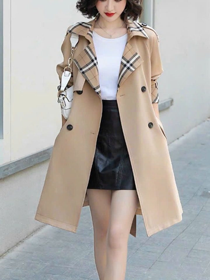Áo khoác blazer kaki cổ vest phối màu cột eo cao cấp
