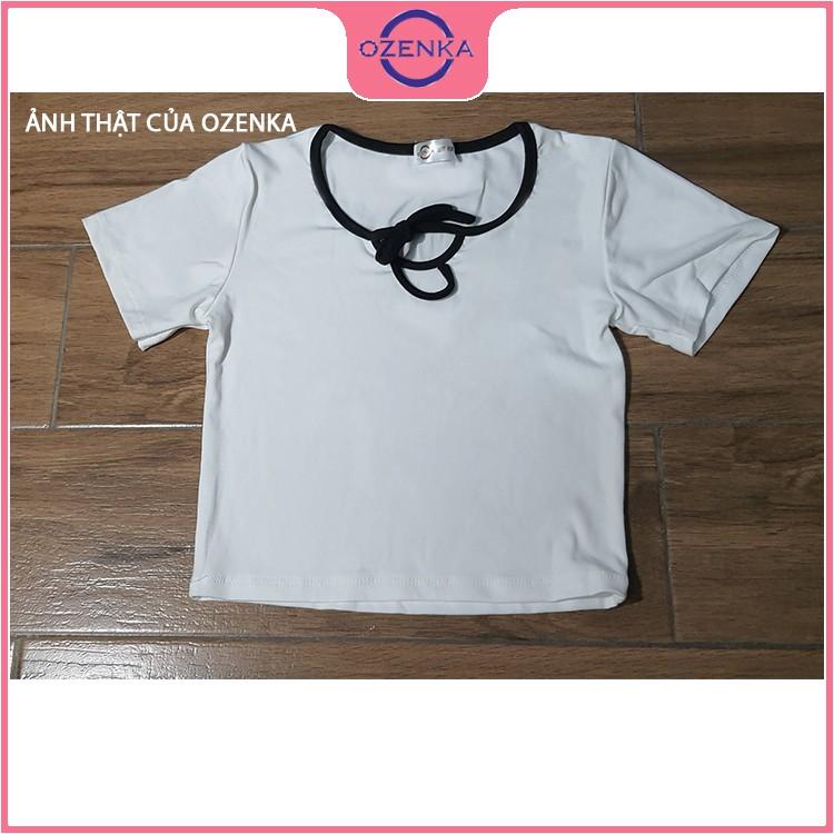 Áo croptop nữ ôm body tay ngắn , áo crt cổ chữ v phối nơ thun gân 100% cotton đẹp mịn mát free size dưới 50 kg