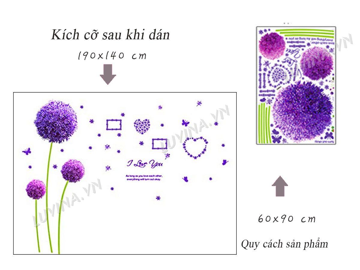 DECAL DÁN TƯỜNG TÚ CẦU TÍM VÀ CẶP ĐÔI PARIS LOVE - HP893