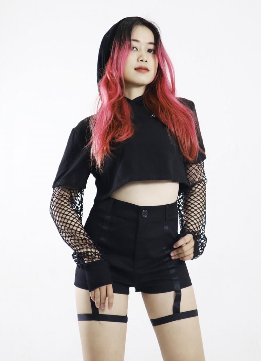 Áo Thun Hoodie Croptop Tay Lưới