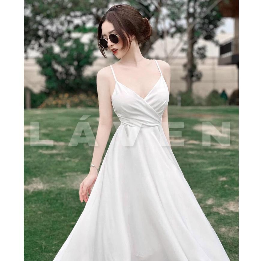 Đầm maxi đi biển dã ngoại,đầm maxi NoBrand dáng xòe thiết kế 2 dây hở lưng sang chảnh Thời Trang