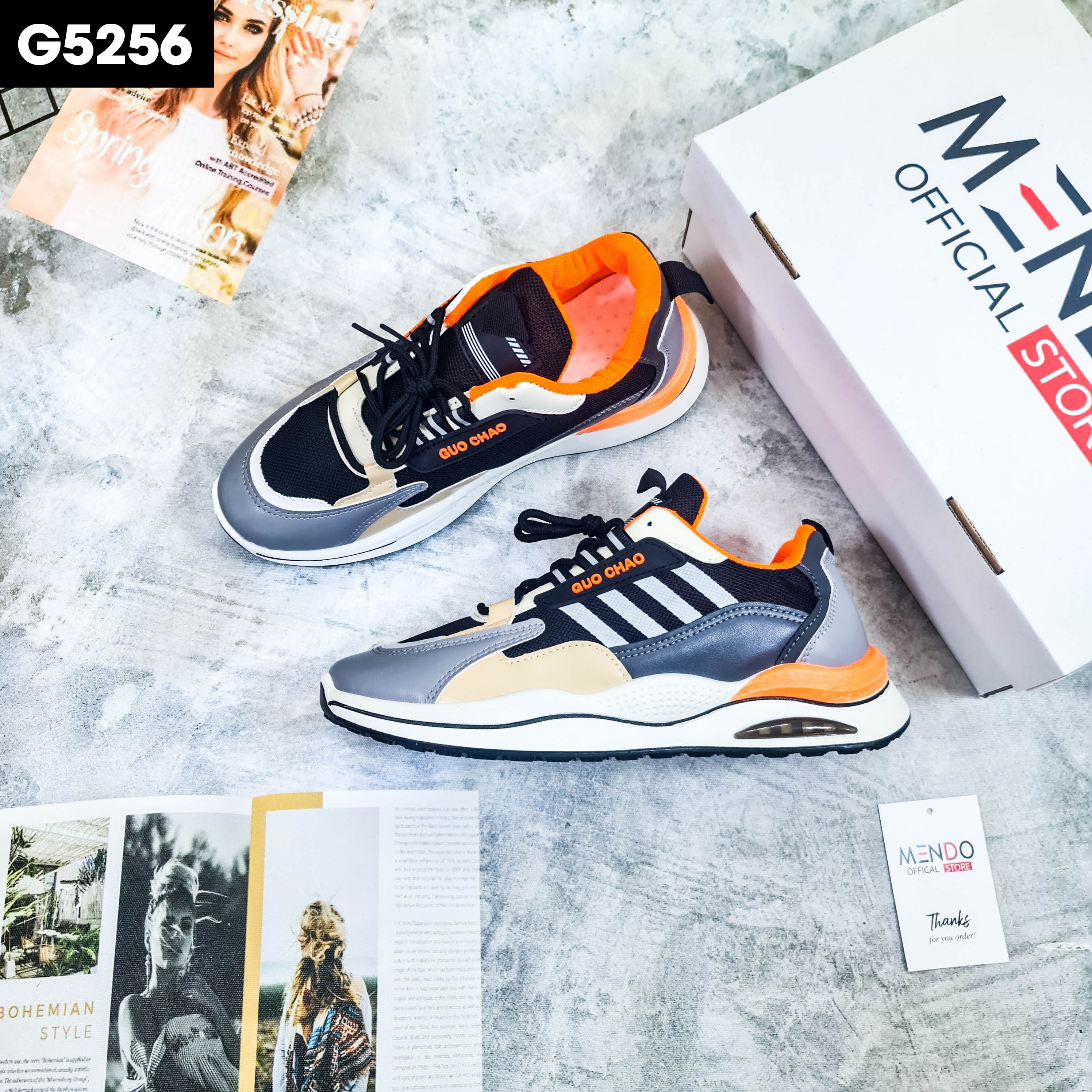 Giày Thể Thao Nam MENDO - Giày Sneaker Màu Đen Viền Xám - Xám, Giày Thể Thao Unisex Dễ Phối Đồ - G5256