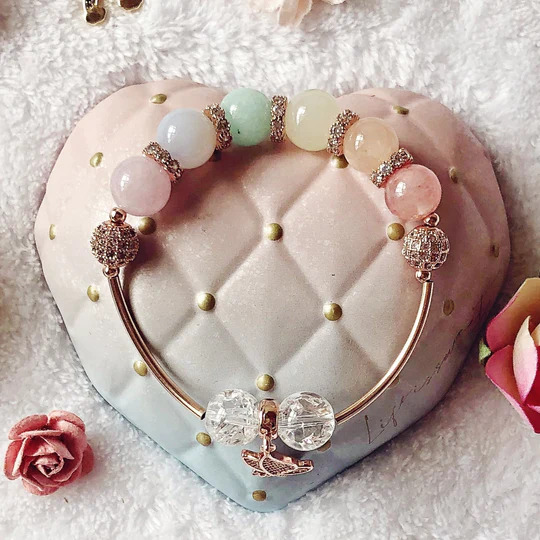 Vòng Đeo Tay Singapore Đá Thạch Anh Cầu Vòng Pastel Floral Knots