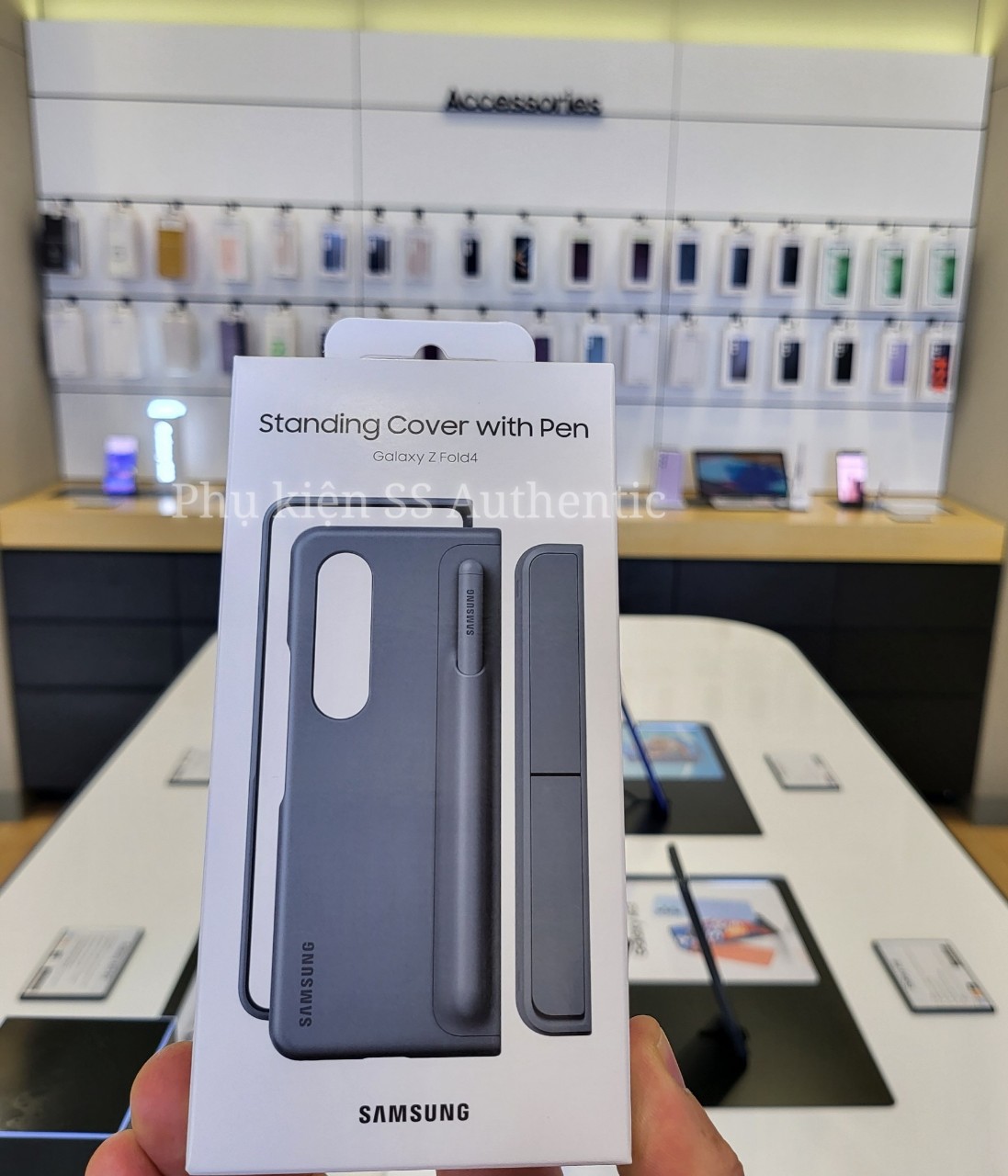 Ốp lưng Samsung Fold 4 kèm Bút SPen & Chân Đứng màu xanh xám - Hàng chính hãng )