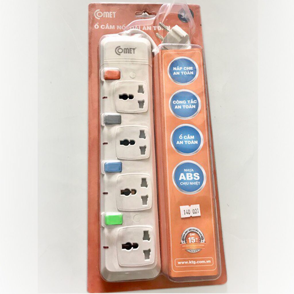 Ổ Cắm Điện Nối Dài Comet CESG2405 Có 4 Ổ 3 chấu Dây Dài 5m Có Công Tăng Riêng Biệt - Hàng Chính Hãng