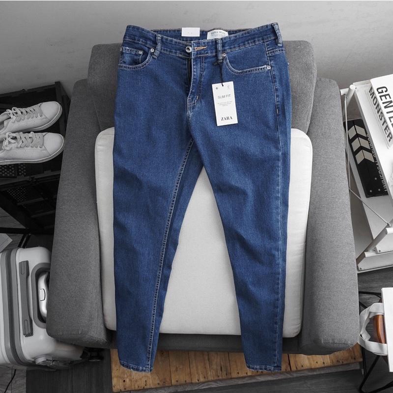 Quần jean nam ôm nhẹ co giãn màu xanh trơn - VNXK xịn