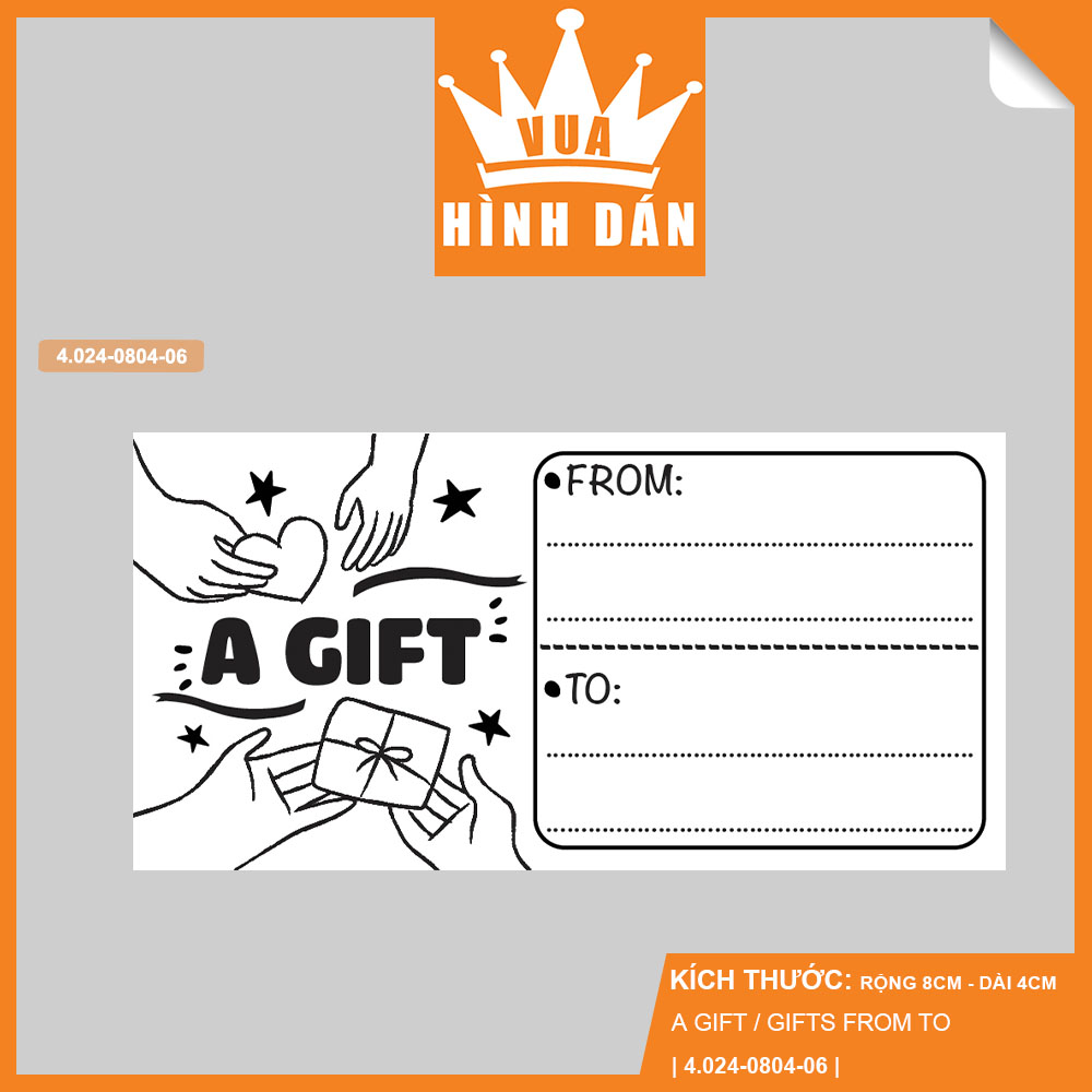 Set 50/100 sticker GIFT / A GIFT FROM TO - tem dạng decal có keo dán hộp, túi hàng, gói quà