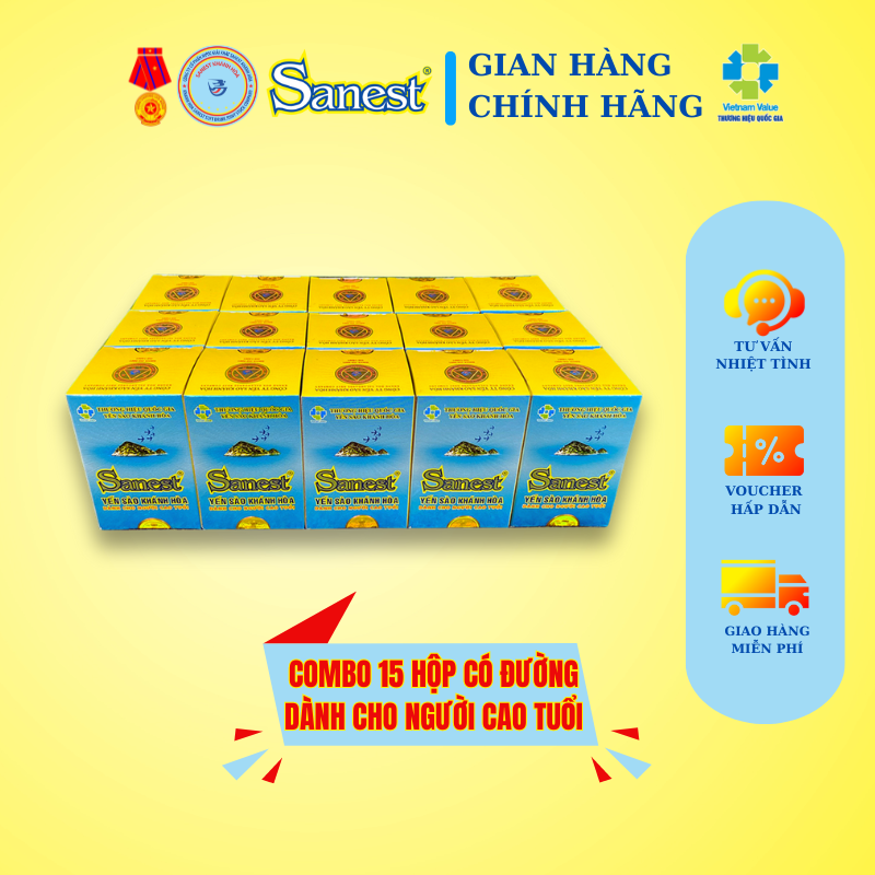 [Combo 15 lọ] Nước Yến sào Khánh Hòa Sanest dành cho người cao tuổi có đường đóng lọ 70 ml