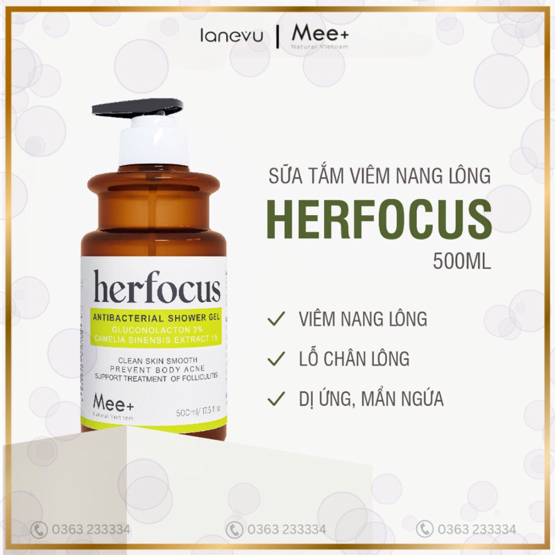 Sữa tắm viêm nang lông HERFOCUS 3% Gluconolactone 500ml