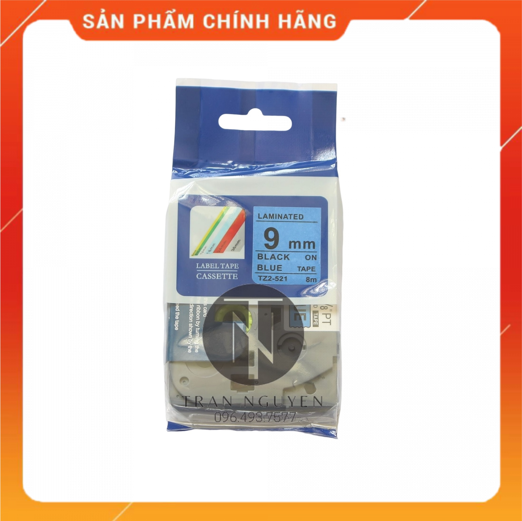 Nhãn In đa lớp Tz2-521 - Đen nền Dương 9mm x 8m - Hàng nhập khẩu