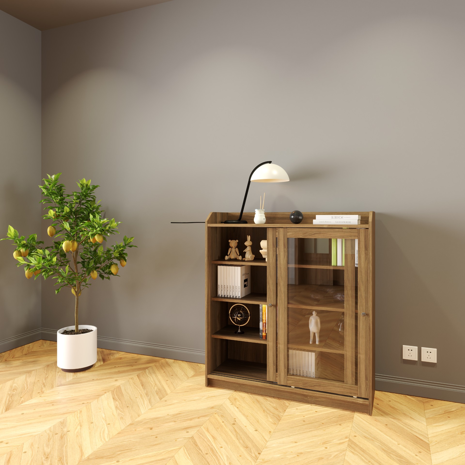 RUNI, Tủ đựng đồ - 2 cánh cửa kính, 105cm x 37cm x 116cm , TCL_001