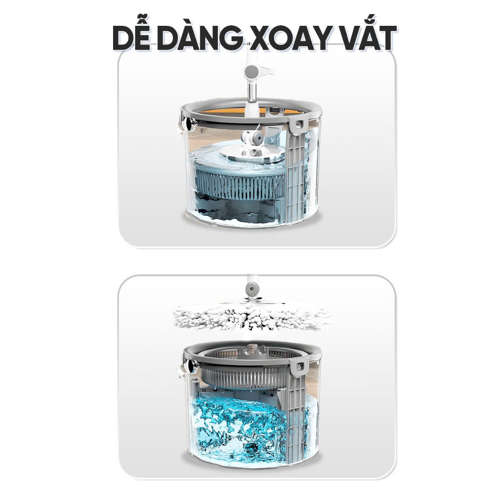 Thùng Lau Nhà Tròn MyJae Tiện Lợi Thông Minh Giặt Vắt 2 Trong 1