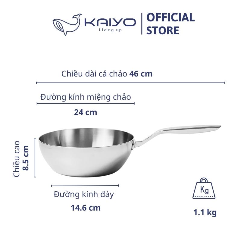 Chảo inox trơn sâu lòng thân đáy liền 3 lớp Tri-Ply Kaiyo, size 24cm