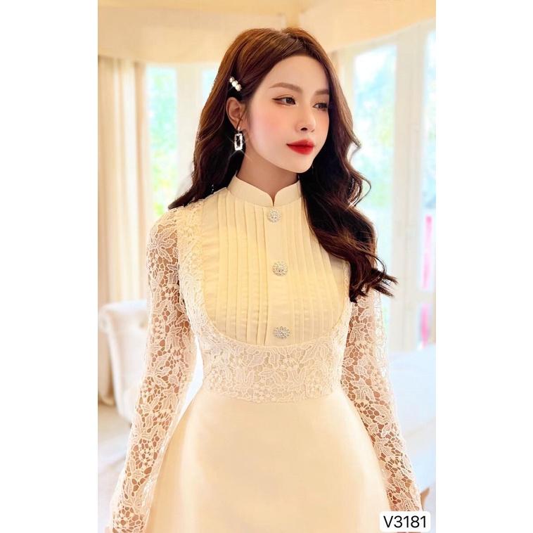 Đầm Thiết Kế Tiểu Vy Dress Chất Liệu Vải Tafta Phối Ren Đính Tag Đá Cao Cấp - Váy Thiết Kế Thanh Lịch Trẻ Trung