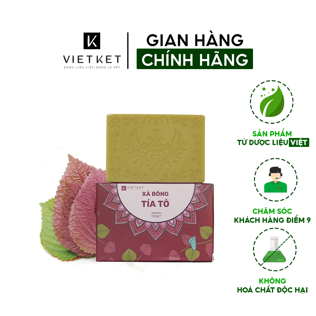 Cục Xà Bông Tía Tô VIETKET DDHC 100g - Làm Sạch, Giảm Mụn Lưng, Sáng Da, Duy Trì Độ Ẩm, Hương Thơm Thảo Dược