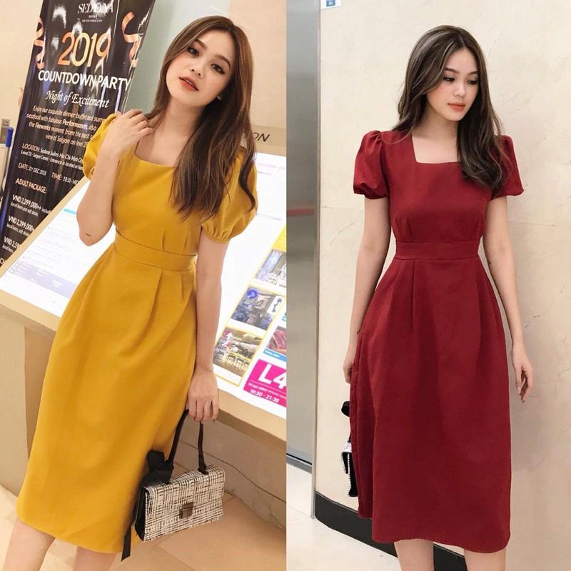 ĐẦM CỔ VUÔNG TAY PHỒNG