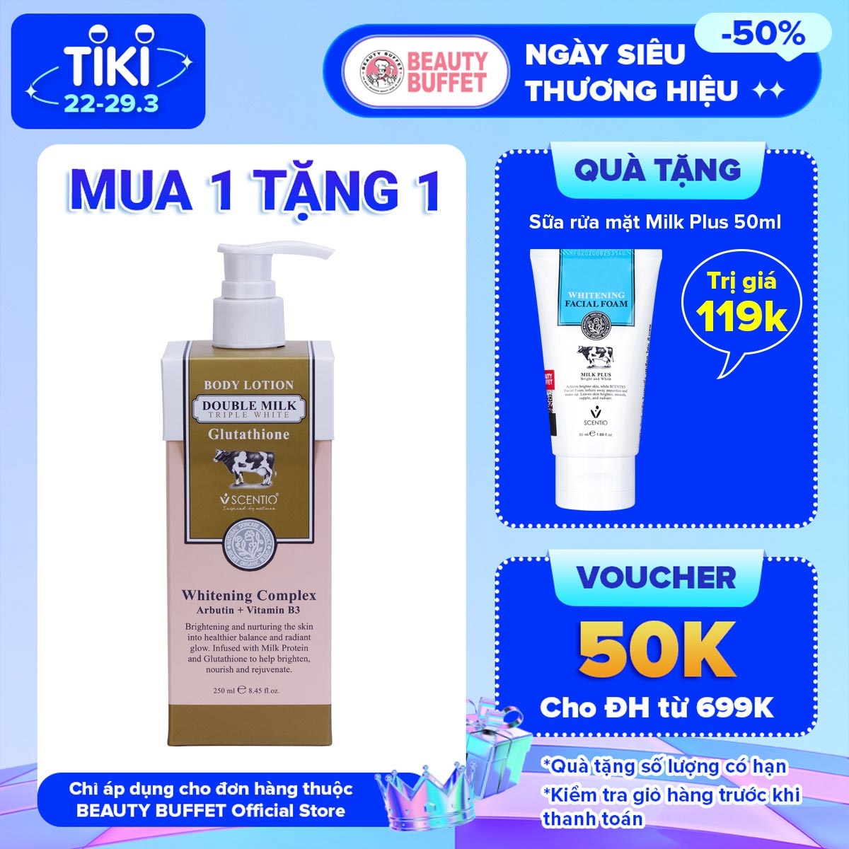 Dưỡng Thể Dưỡng Trắng Beauty Buffet Scentio Double Milk Triple White 250ml